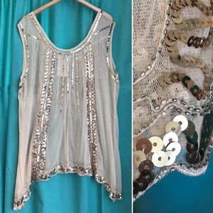Sheer Gold Formal Sleeveless Asymmetrical Tunic 2X